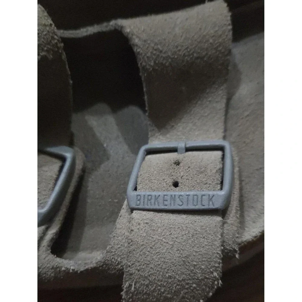 Arizona Soft Footbed Suede Leather Stone Coin Gray Sandal Slip On Boho Earthy 38